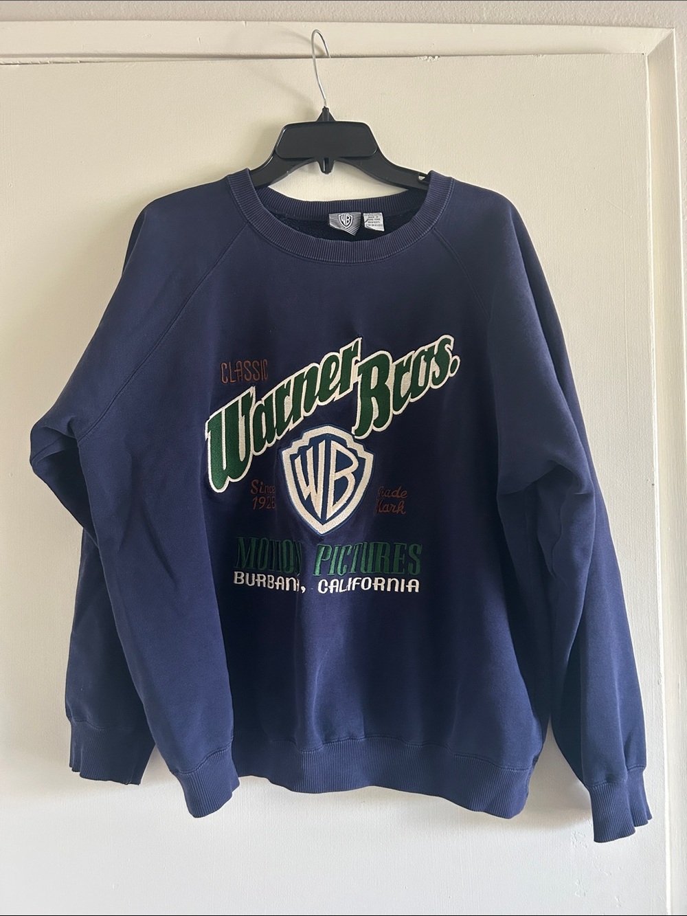 VINTAGE 1993 Warner Bros. Classic Navy Logo Crewneck Sweater